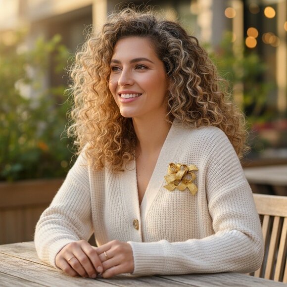 Vintage Ribbon Bow Brooch/Pin Gold Tone Circa 1980s Signed - Picture 2 of 6